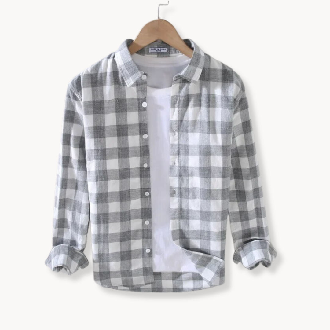 men's long sleeve check shirt point collar button front chest pocket regular fit