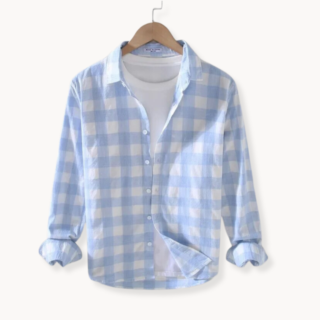 men's long sleeve check shirt point collar button front chest pocket regular fit