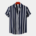 men's vertical stripe button-up short sleeve shirt
