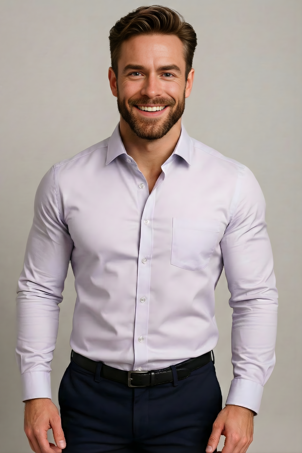 men's long sleeve shirt with classic structured fit and wrinkle resistant finish