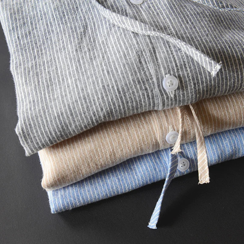 men's linen blend hooded shirt with long sleeves, drawstring hood, curved hem