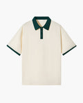 men's relaxed fit short sleeve polo with contrast collar, placket, and cuffs