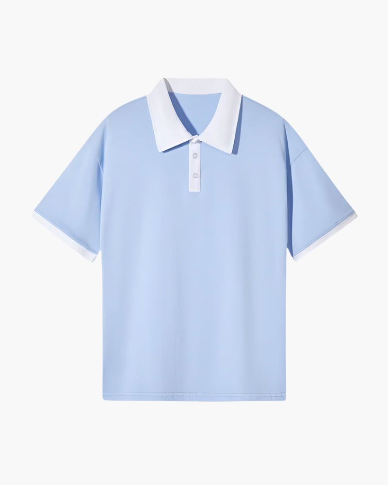 men's relaxed fit short sleeve polo with contrast collar, placket, and cuffs