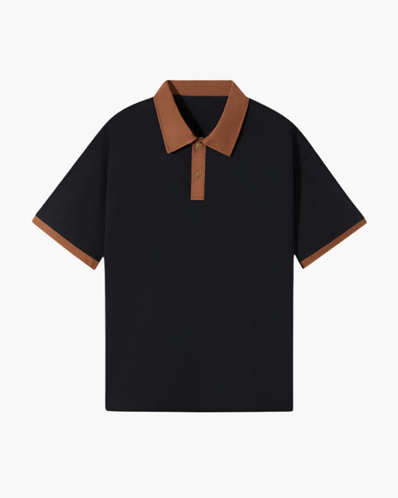 men's relaxed fit short sleeve polo with contrast collar, placket, and cuffs