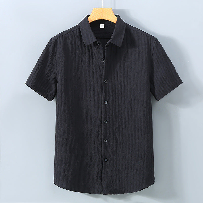 men's short sleeve button up shirt textured stripe point collar casual summer