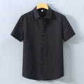 men's short sleeve button up shirt textured stripe point collar casual summer