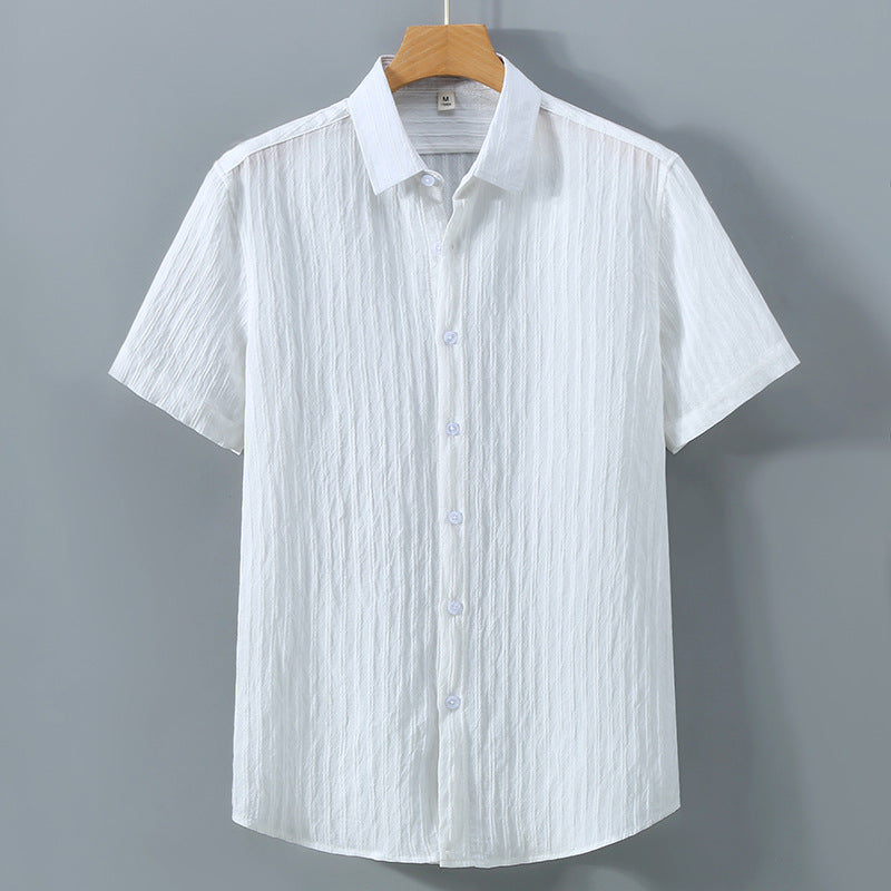 men's short sleeve button up shirt textured stripe point collar casual summer