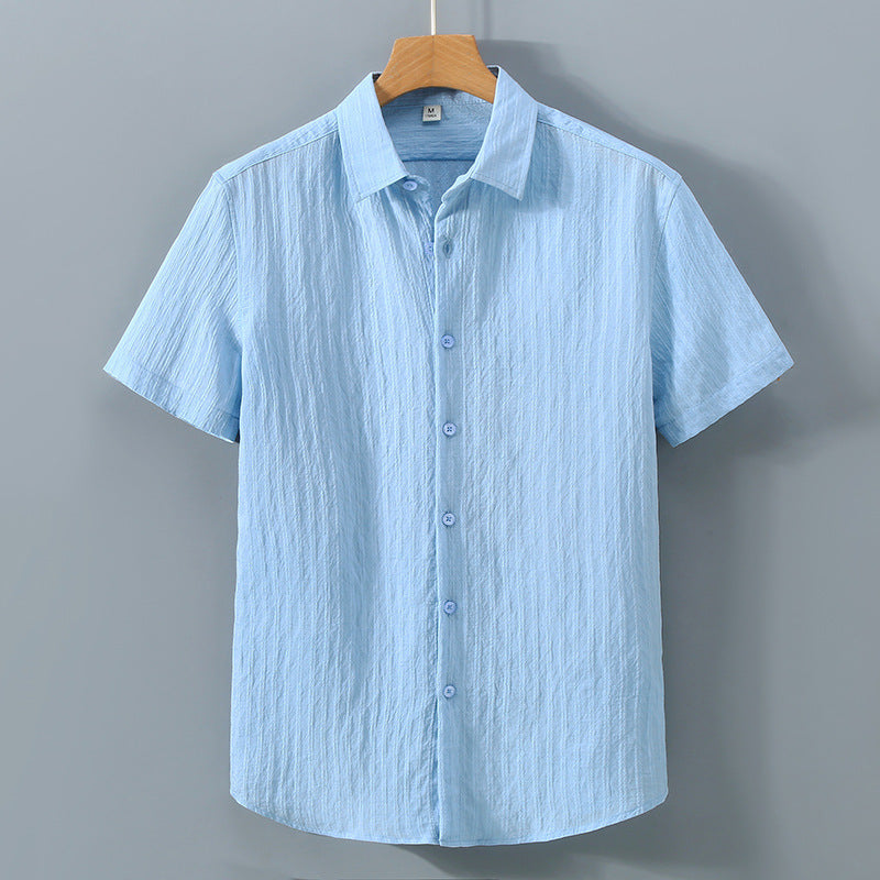 men's short sleeve button up shirt textured stripe point collar casual summer