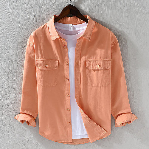 men's button front shirt with chest flap pockets and long sleeves