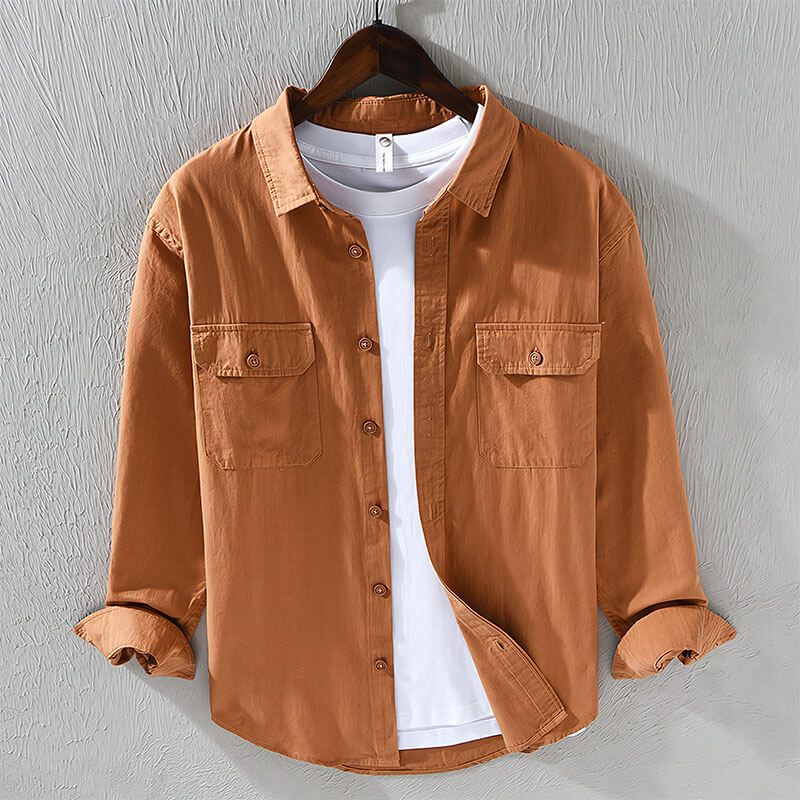 men's button front shirt with chest flap pockets and long sleeves
