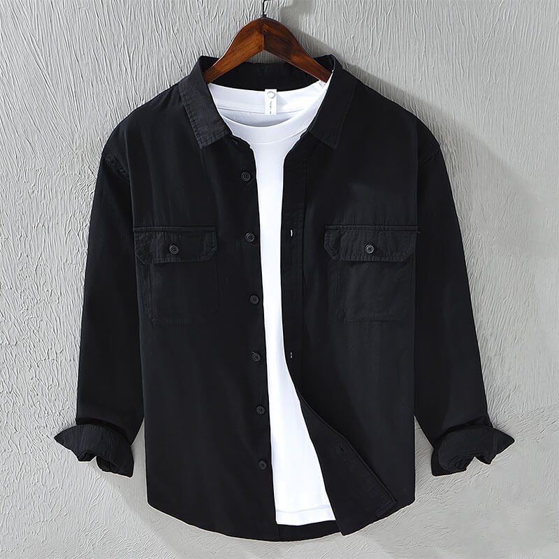 men's button front shirt with chest flap pockets and long sleeves