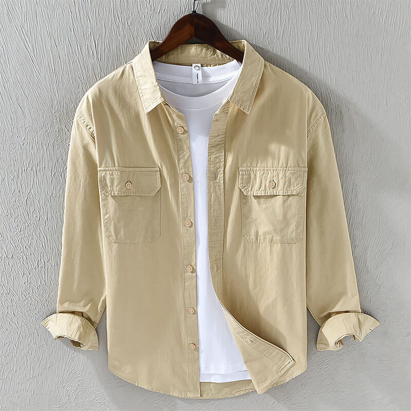 men's button front shirt with chest flap pockets and long sleeves