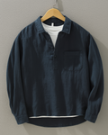 relaxed fit linen long sleeve pullover shirt with half placket and chest pocket