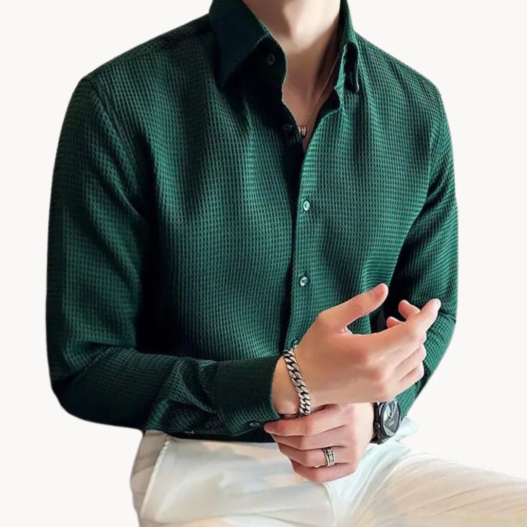 slim fit men's long sleeve button-down shirt with textured finish