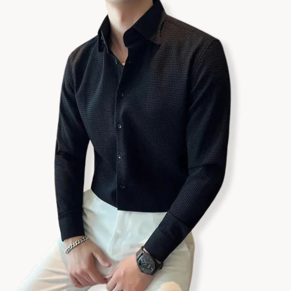 slim fit men's long sleeve button-down shirt with textured finish