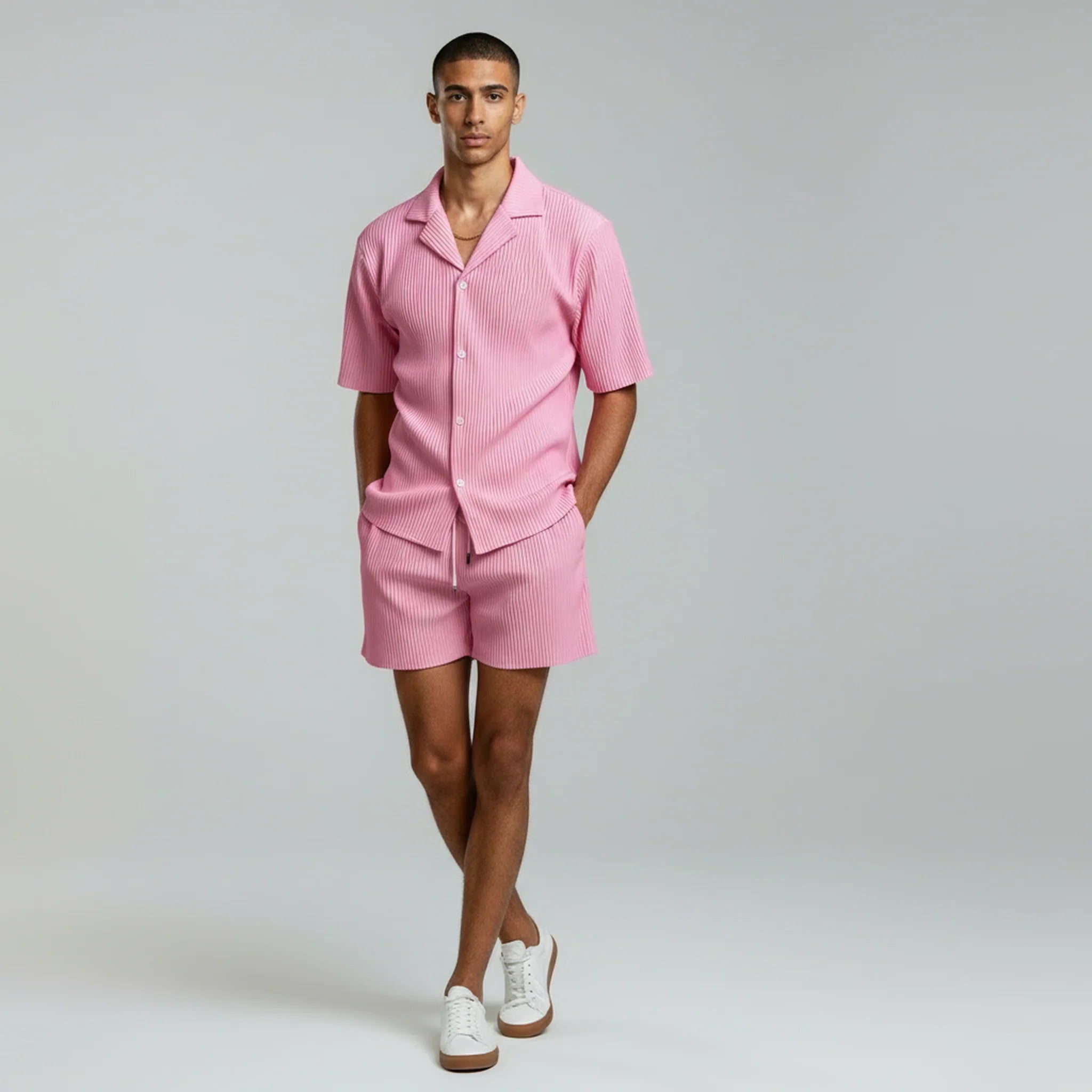 men's ribbed short sleeve shirt and matching shorts coordinated set