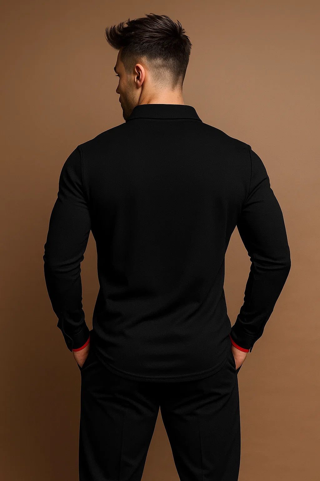 long sleeve polo shirt with collar and button placket for men