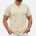 men's slim knit polo with cuban collar and chevron panel short sleeves