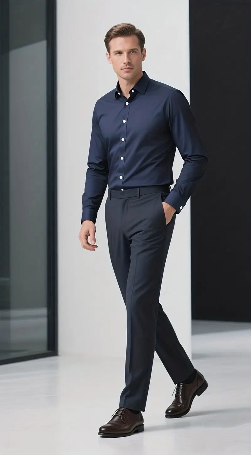 slim fit men's classic white dress shirt long sleeve