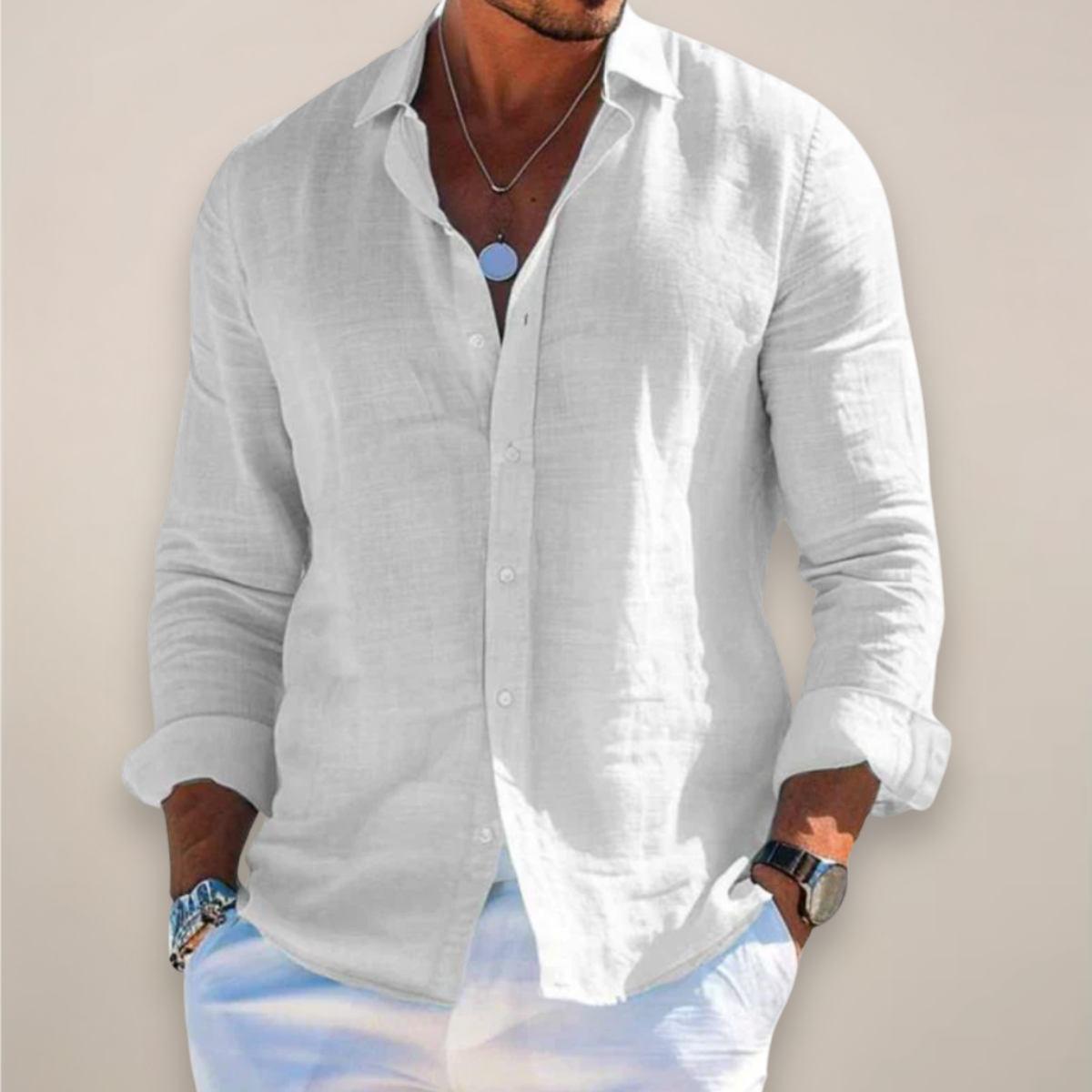 men's linen casual long sleeve button-up shirt in solid colors