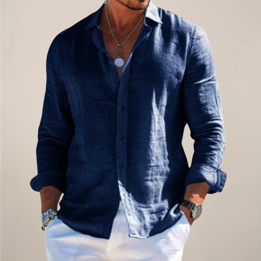 men's linen casual long sleeve button-up shirt in solid colors