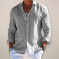 men's linen casual long sleeve button-up shirt in solid colors