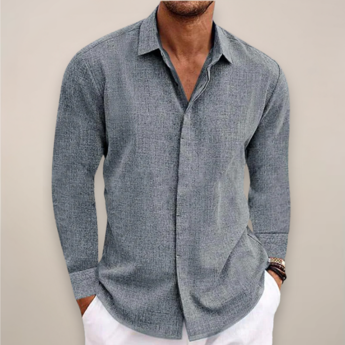 linen long sleeve shirt for men - classic button-up with tailored fit