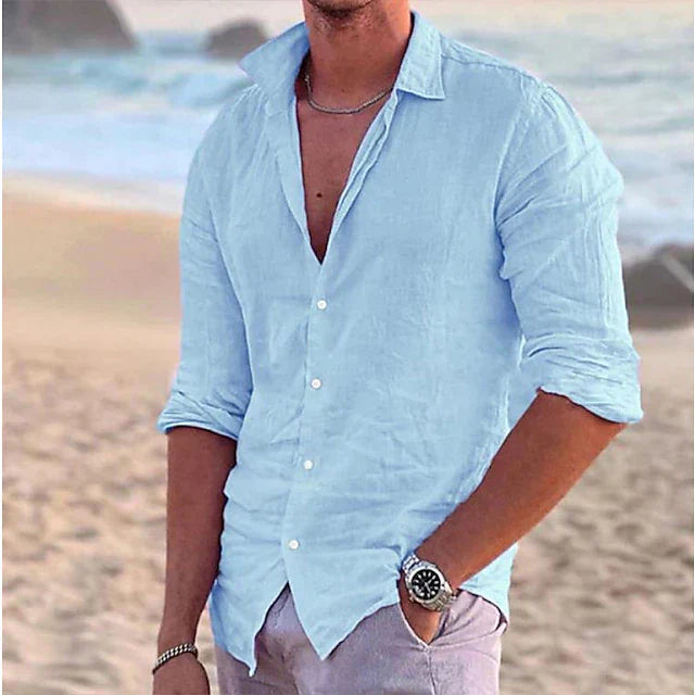 men's linen long sleeve shirt for spring and summer