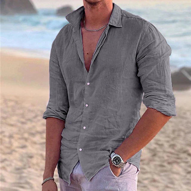 men's linen long sleeve shirt for spring and summer