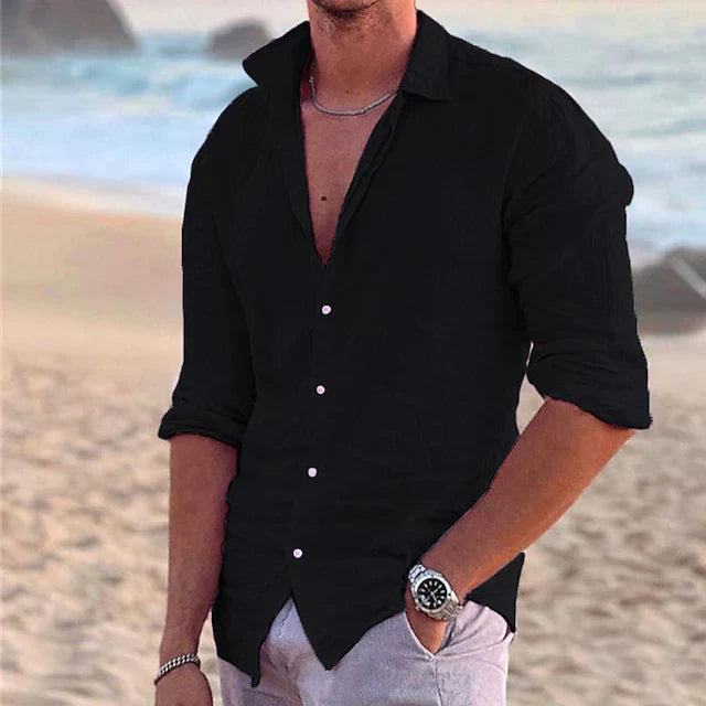men's linen long sleeve shirt for spring and summer