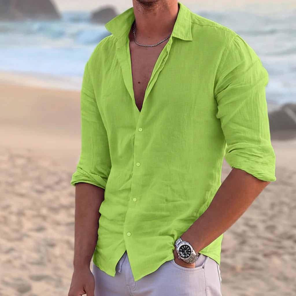 men's linen long sleeve shirt for spring and summer