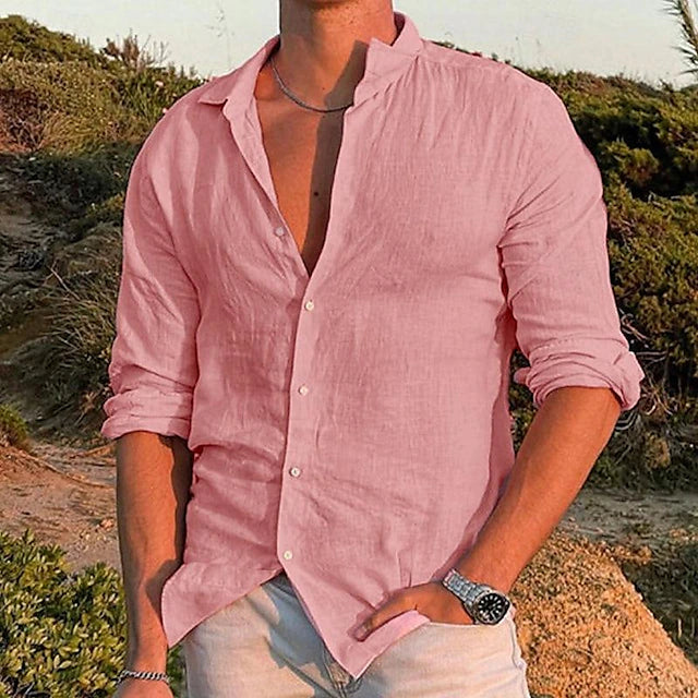 men's linen long sleeve shirt for spring and summer