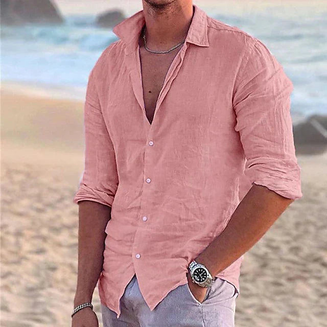 men's linen long sleeve shirt for spring and summer