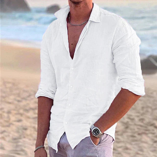 men's linen long sleeve shirt for spring and summer
