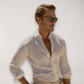 men's linen tailored button-up shirt with hobby collar for versatile styling