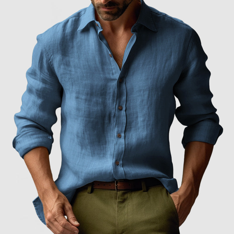 linen vintage button-up shirt for men, lightweight and smart-casual essential