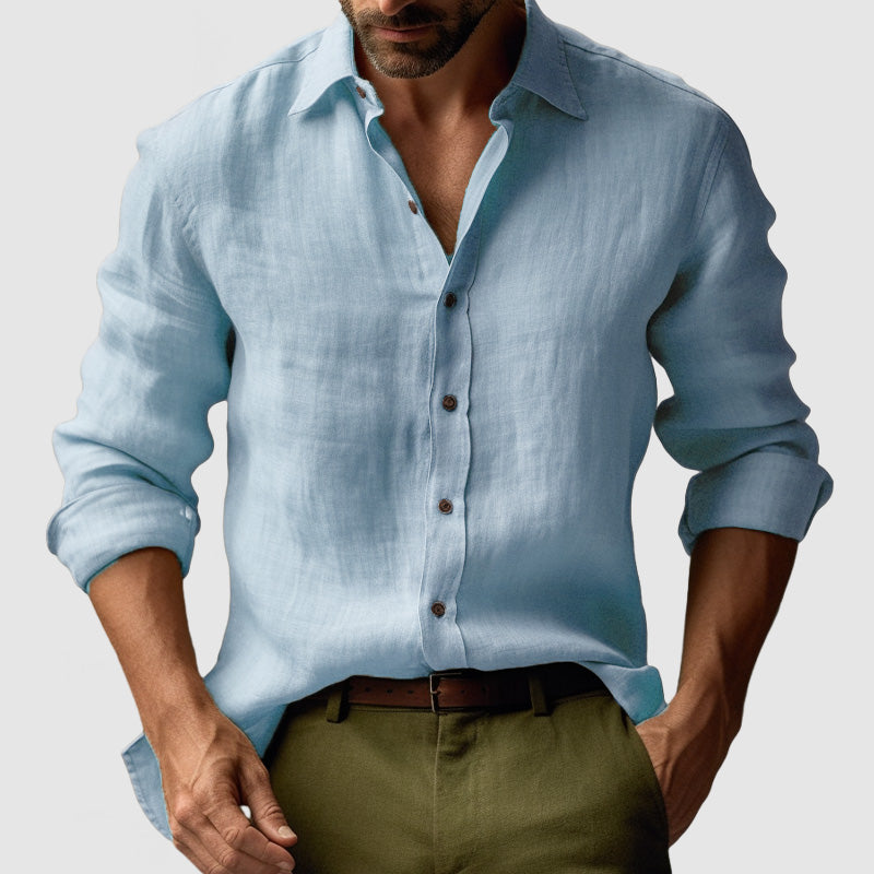 linen vintage button-up shirt for men, lightweight and smart-casual essential