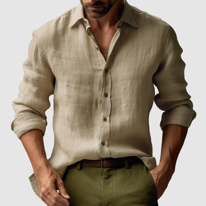 linen vintage button-up shirt for men, lightweight and smart-casual essential