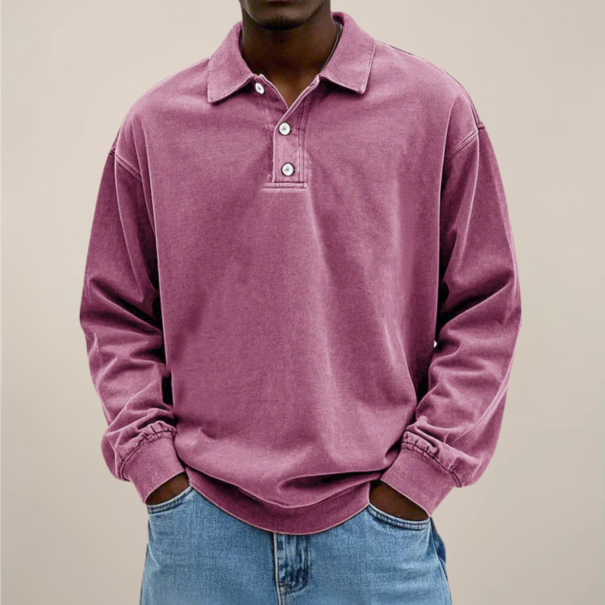 relaxed smart casual essential men's long sleeve polo shirt