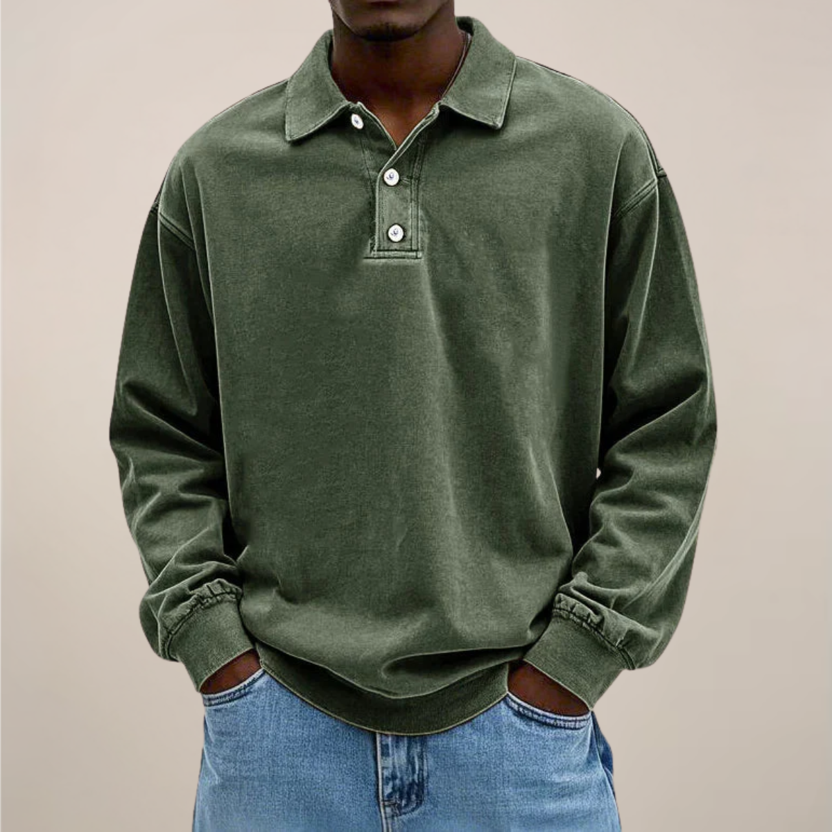 relaxed smart casual essential men's long sleeve polo shirt