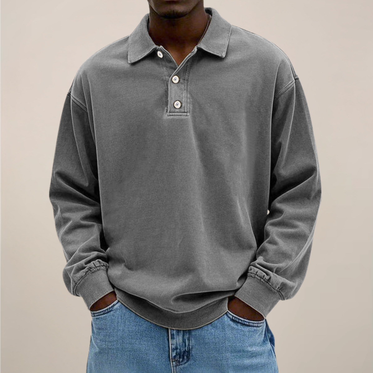 relaxed smart casual essential men's long sleeve polo shirt
