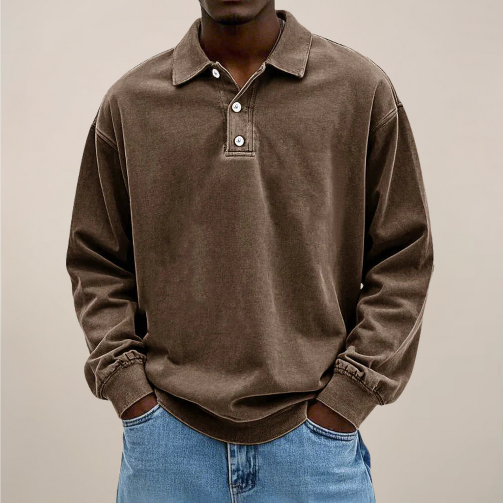 relaxed smart casual essential men's long sleeve polo shirt