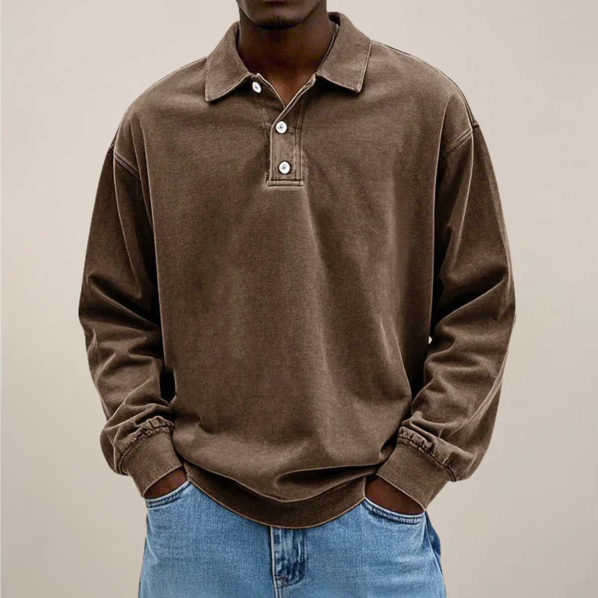 relaxed smart casual essential men's long sleeve polo shirt