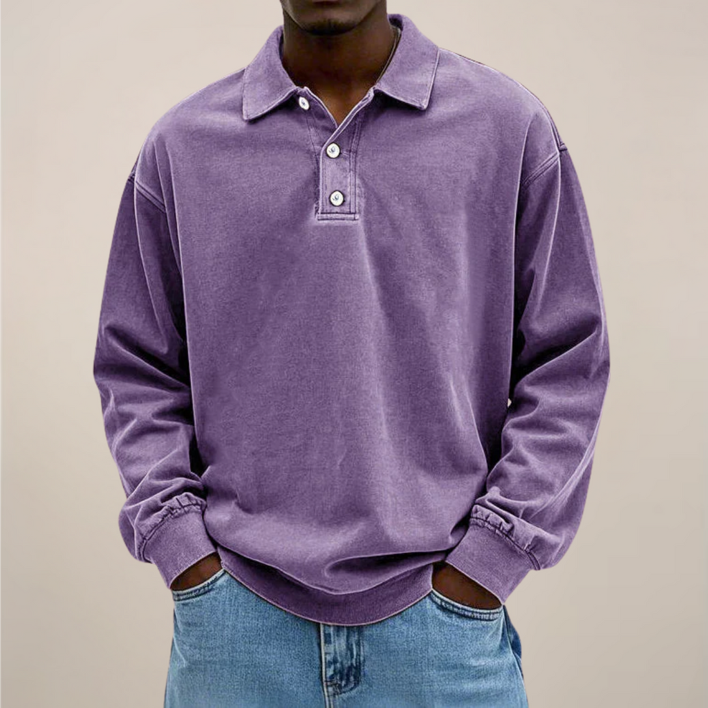 relaxed smart casual essential men's long sleeve polo shirt