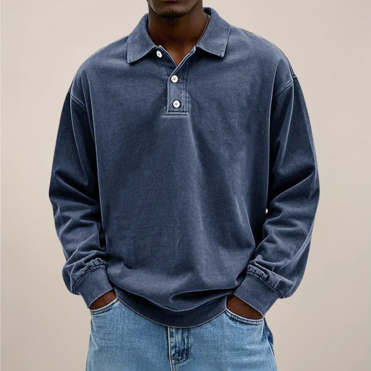 relaxed smart casual essential men's long sleeve polo shirt