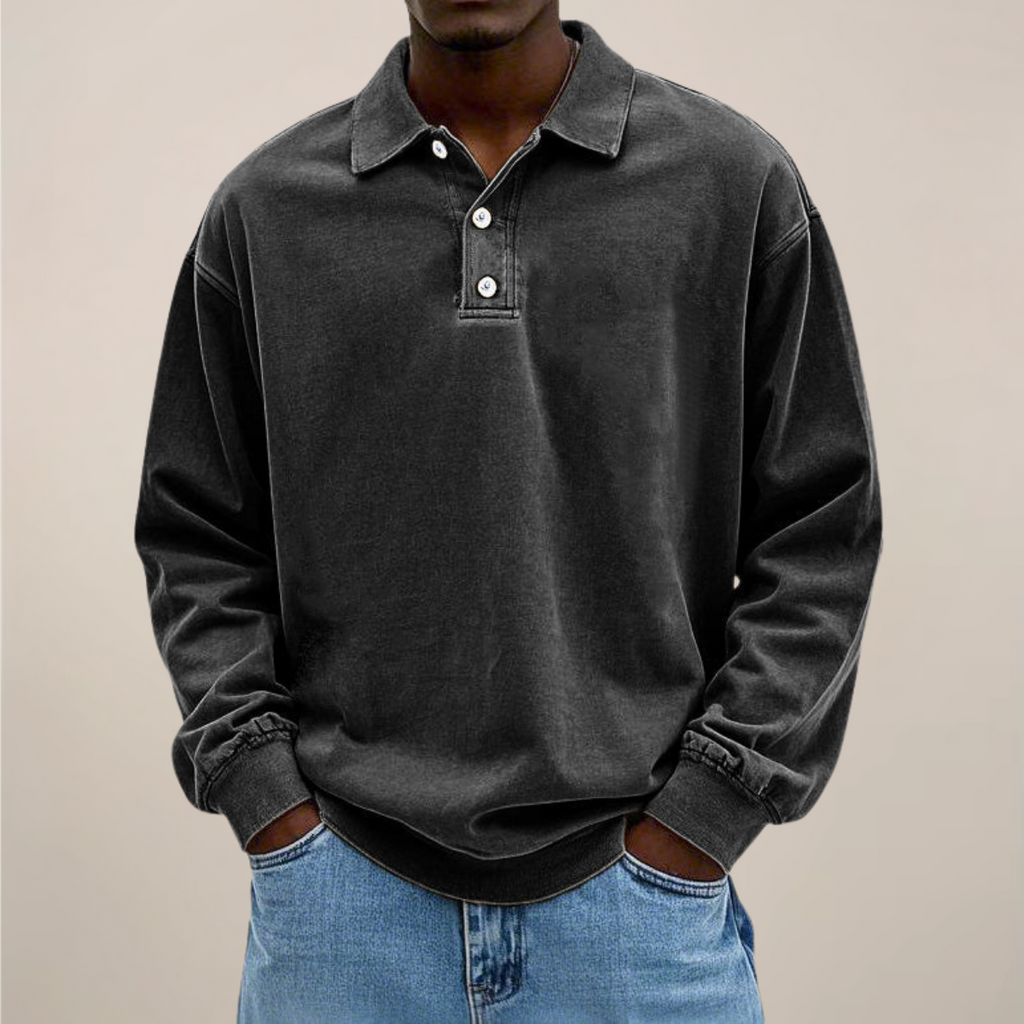 relaxed smart casual essential men's long sleeve polo shirt