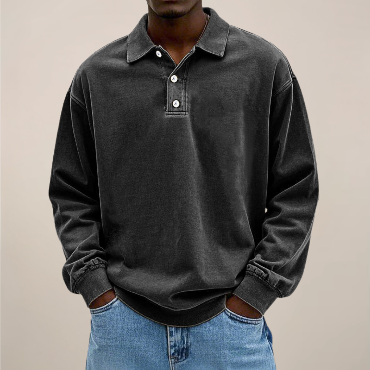 relaxed smart casual essential men's long sleeve polo shirt