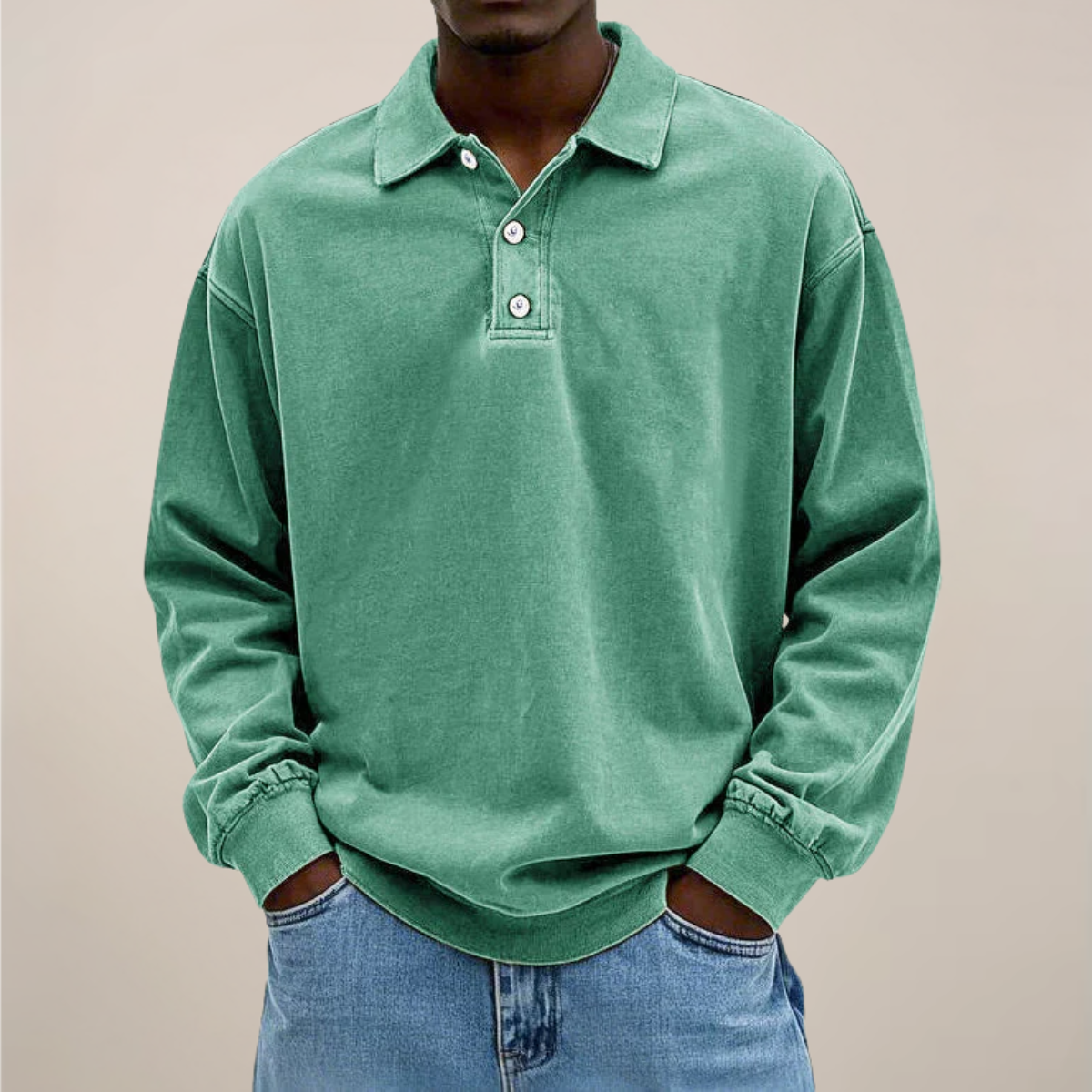 relaxed smart casual essential men's long sleeve polo shirt