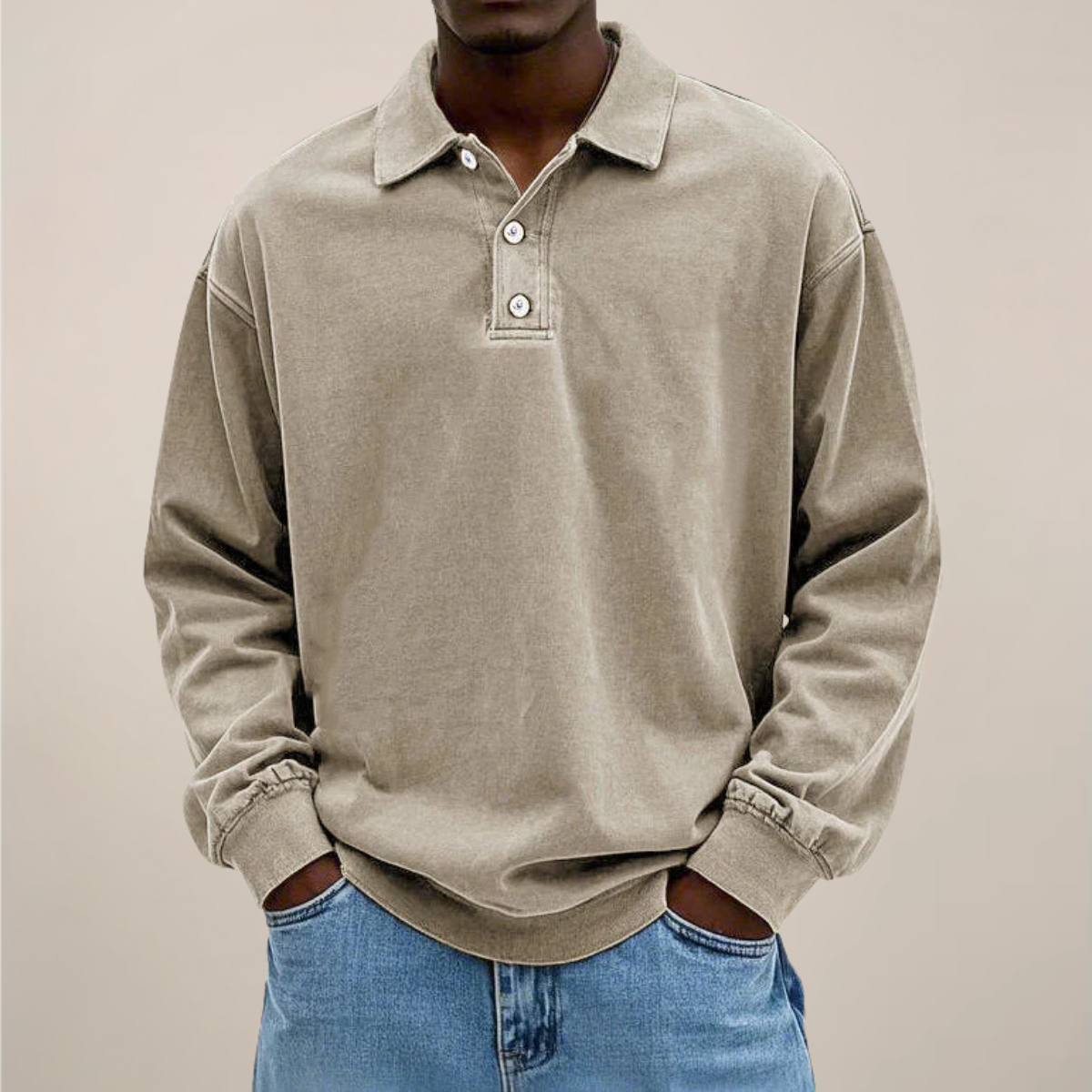 relaxed smart casual essential men's long sleeve polo shirt