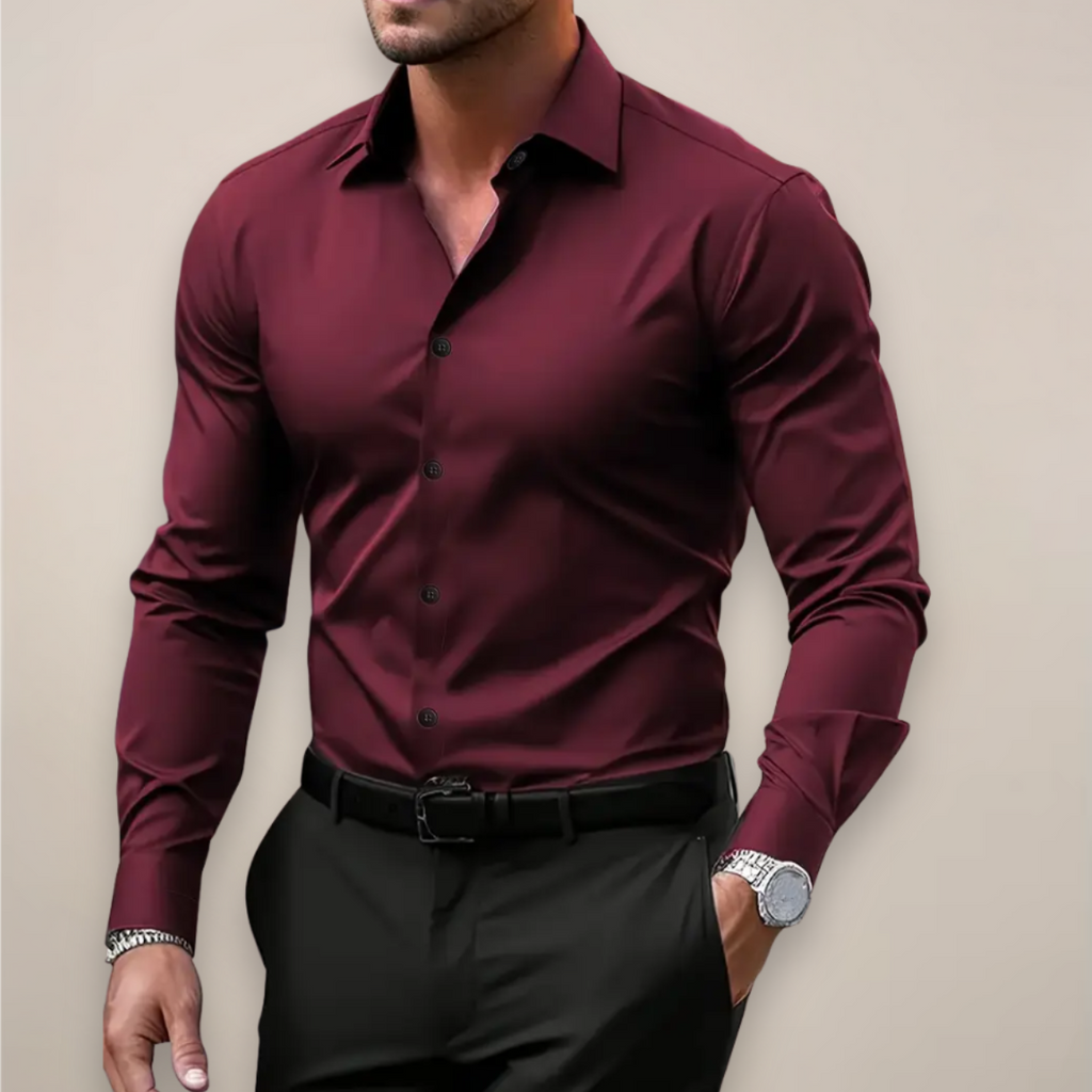 men's long-sleeve shirt with classic notched collar, versatile smart style